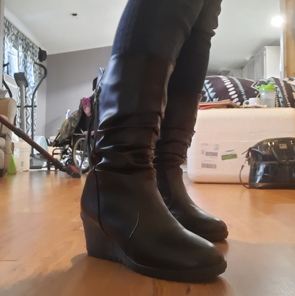 SOLD  Womens Retro wedge marshmellow pull-on calf boots - Picture 11 of 16